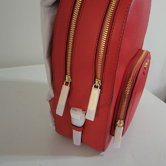 NWT Micheal kors Jaycee bright red MD ZIP PKT Leather backpack - Picture 8 of 9